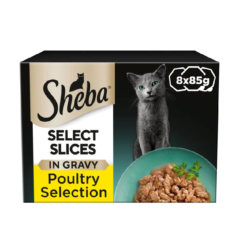    - Digestive care cat food  Sheba Select Slices Cat Food Tray Mixed Poultry Collection in Gravy 8 Pack