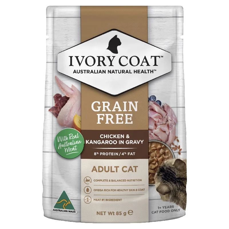    - Recommended online stores for cat food  Ivory Coat Grain Free Chicken & Kangaroo in Gravy Wet Cat Food, 12x85g