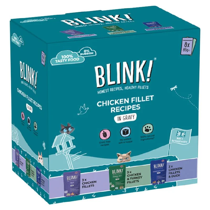    - Indoor cat food  Blink! Wet Cat Food Chicken Pouch Selection in Gravy 8 x 85g